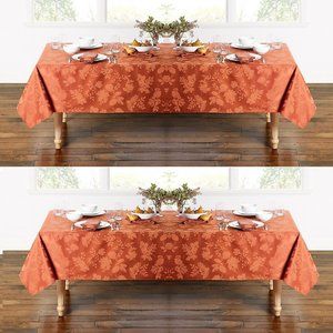 2 SPICE-color Autumn Medley Damask 60x104 inch Tablecloths (each seats 8 to 10)